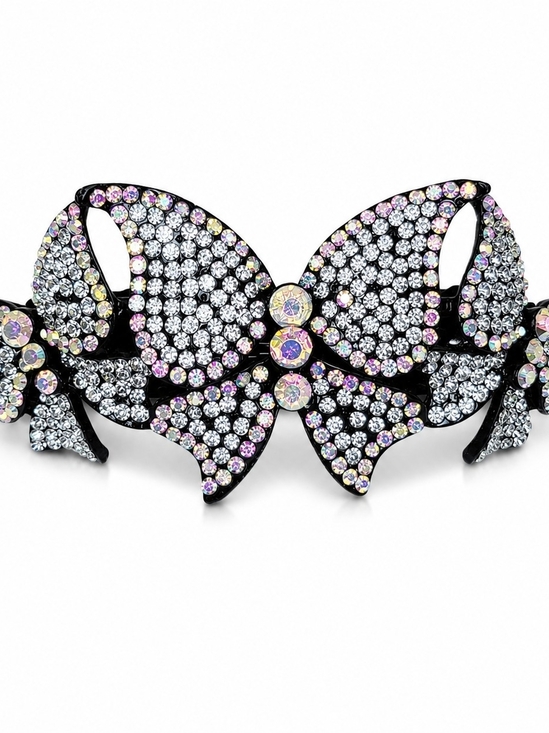 Accessories - Rhinestone Butterfly Hair Clip Black Acrylic Crystal Barrette AB Sparkle Y2K